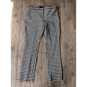 Theory Classic Skinny Pant Gingham Check Black White Viscose Stretch Size 2 USA